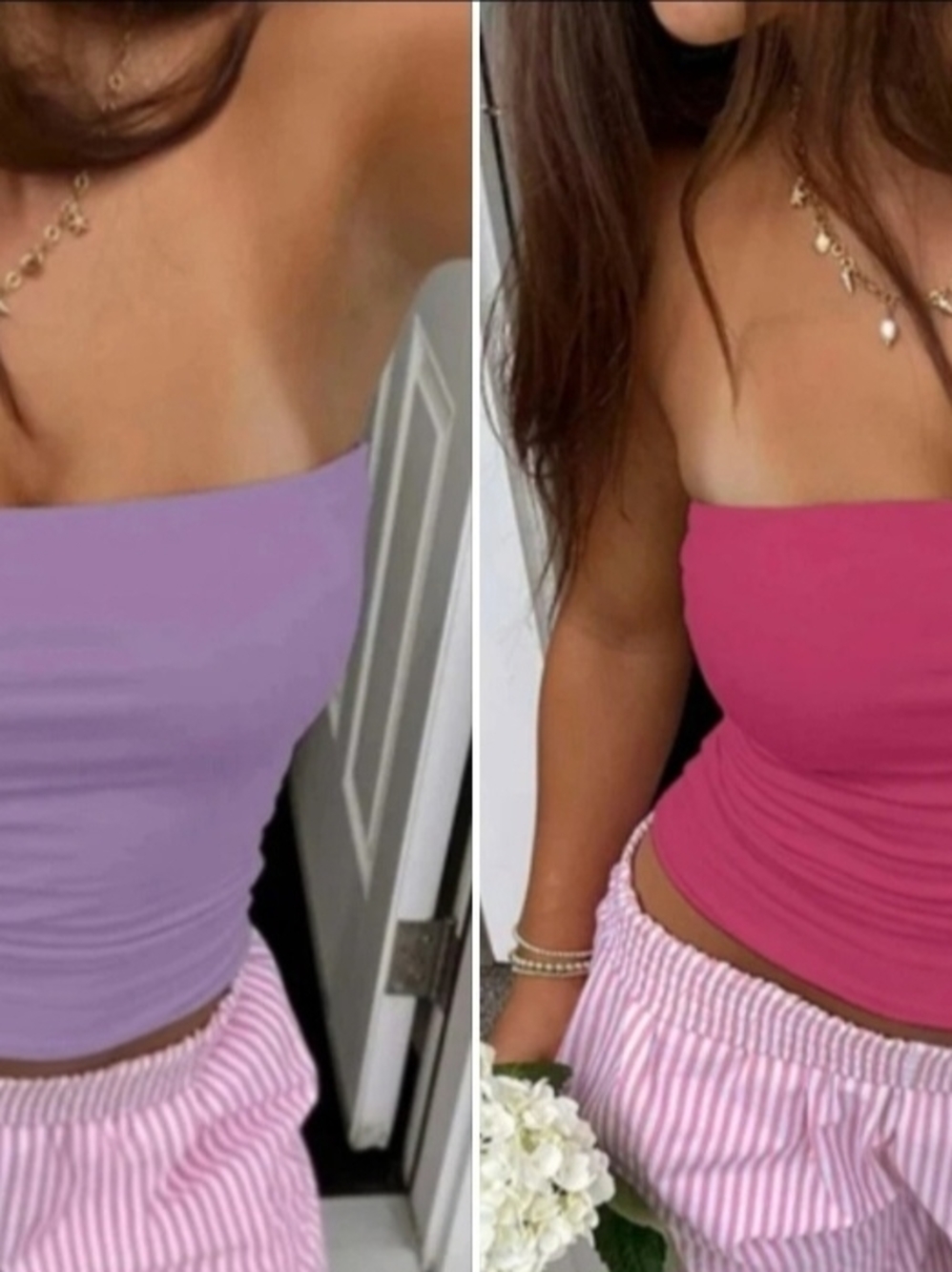 Strapless Tube Top in Lavender and Hot Pink - Women